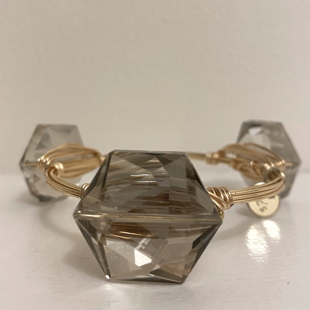 RARE FIND BRAND NEW Gold bangle with large smoky hexagon stones.  Size small
